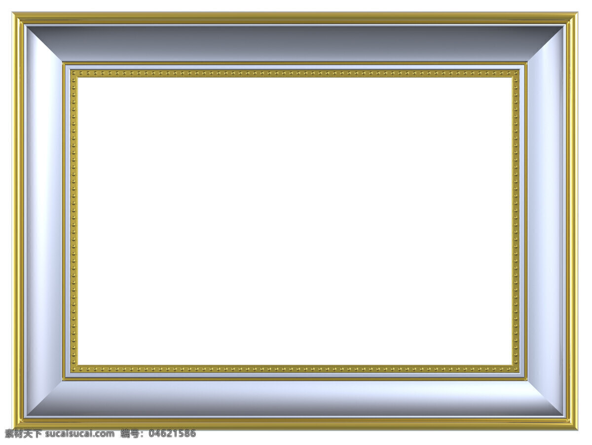 白银 黄金 矩形 框 孤立 白色 背景