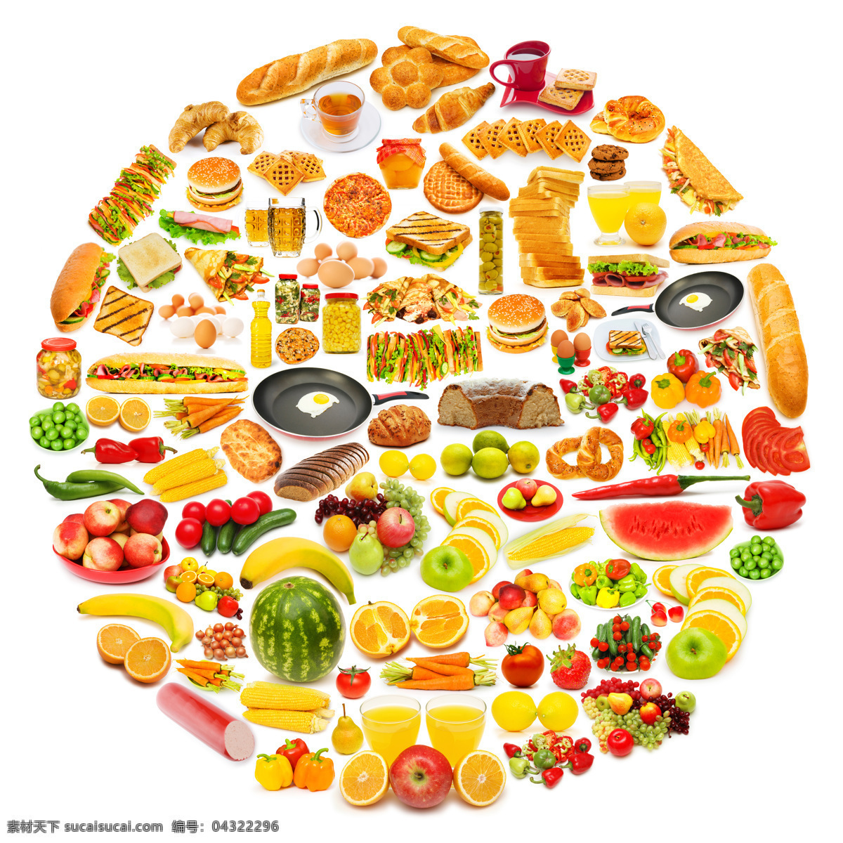 各种 食物 美食 可口 好味道 圆形 水果 土司 面包 热狗 汉堡 蔬菜图片 餐饮美食