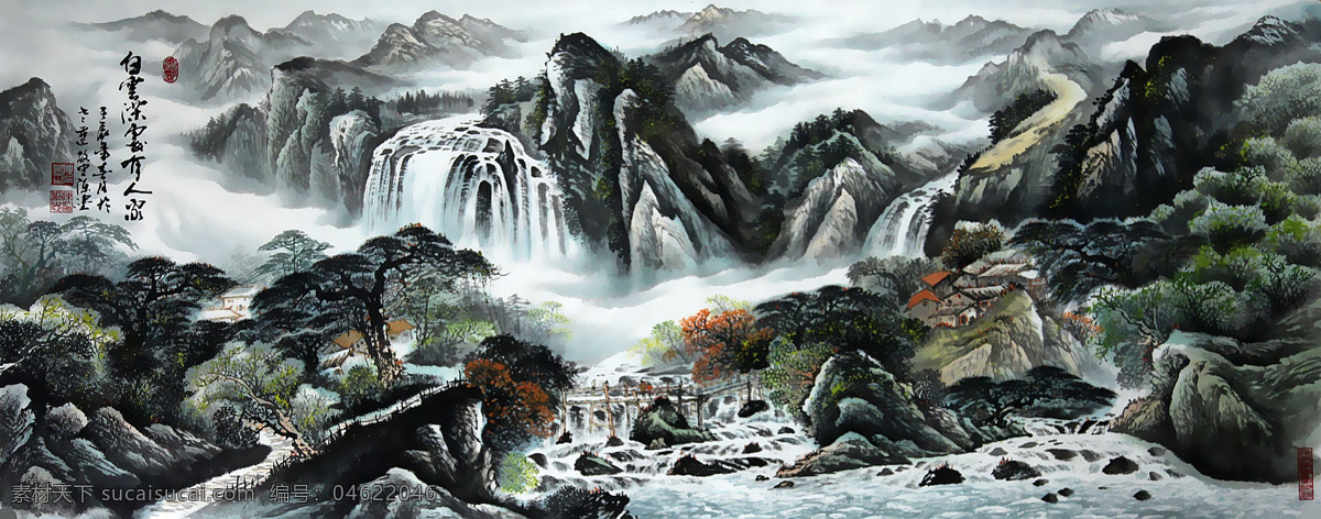 国画山水 工笔山水 工笔 瀑布 国画 江山如画 壮丽山河 中国画 山水画 江山如画图 山河锦绣 中国山水画 山水风景 山水 风景画 风景 中堂画 客厅画 大厅画 室内装饰画 风水画 家居装饰画 古画 中华文化 国画艺术 山水风景画 绘画书法 文化艺术