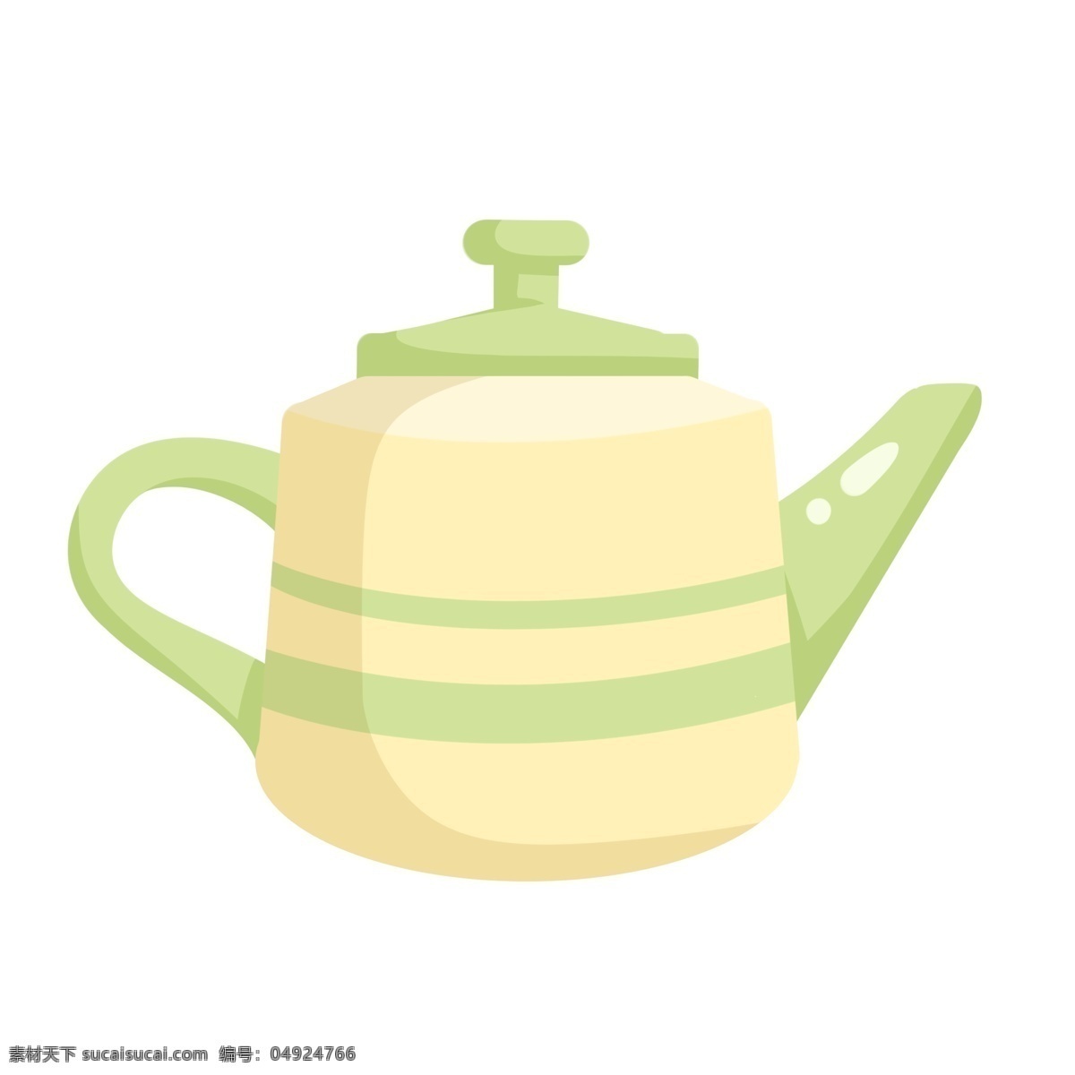 手绘 黄绿色 茶壶 插画 手绘茶壶 水壶 沏茶 泡茶 瓷器茶壶 小壶 好看的茶壶 绿色盖子