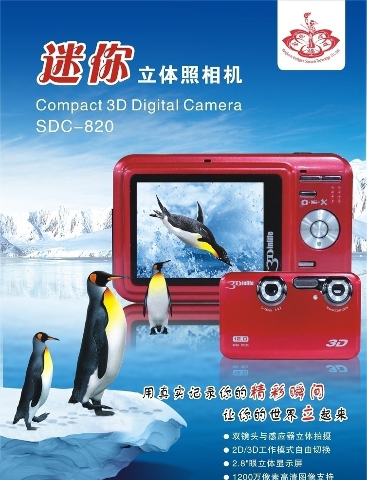 立体 数码 照相机 宣传 单张 迷你 宣传单张 数码产品 3d立体 企鹅 红色照相机 冰山 电子产品 宣传单 dm宣传单 矢量