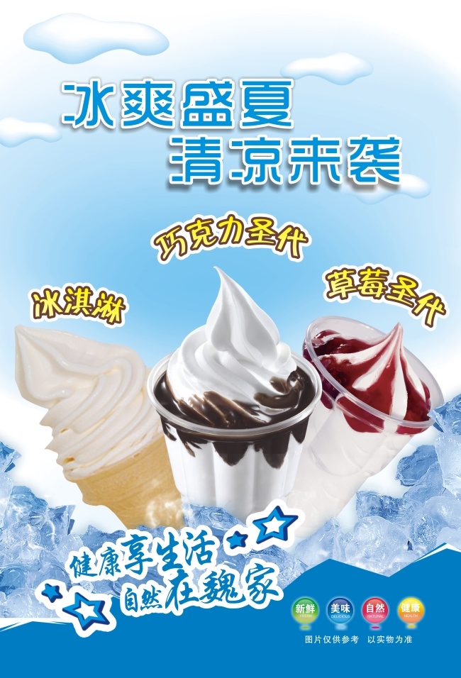 冰淇淋海报 冰淇淋 圣代 夏季海报 夏季贴纸 餐饮夏季 冰爽盛夏 冰块 巧克力圣代 草莓圣代 白色