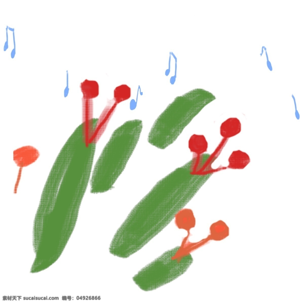 卡通 涂鸦 绿植 元素 仙人掌 红色果实 红色花朵 音符 儿童涂鸦 儿童画 卡通绿植 矢量绿植