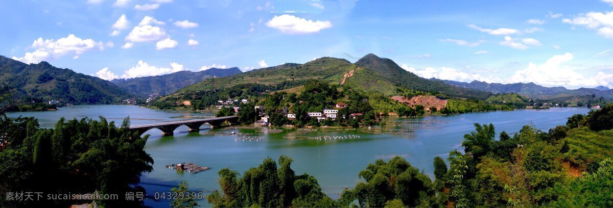 巴马赐福湖 广西 巴马 风景 山水 大桥 绿色 绿景 水景 长寿之乡 水边 船只 蓝天白云 山水风景 自然景观