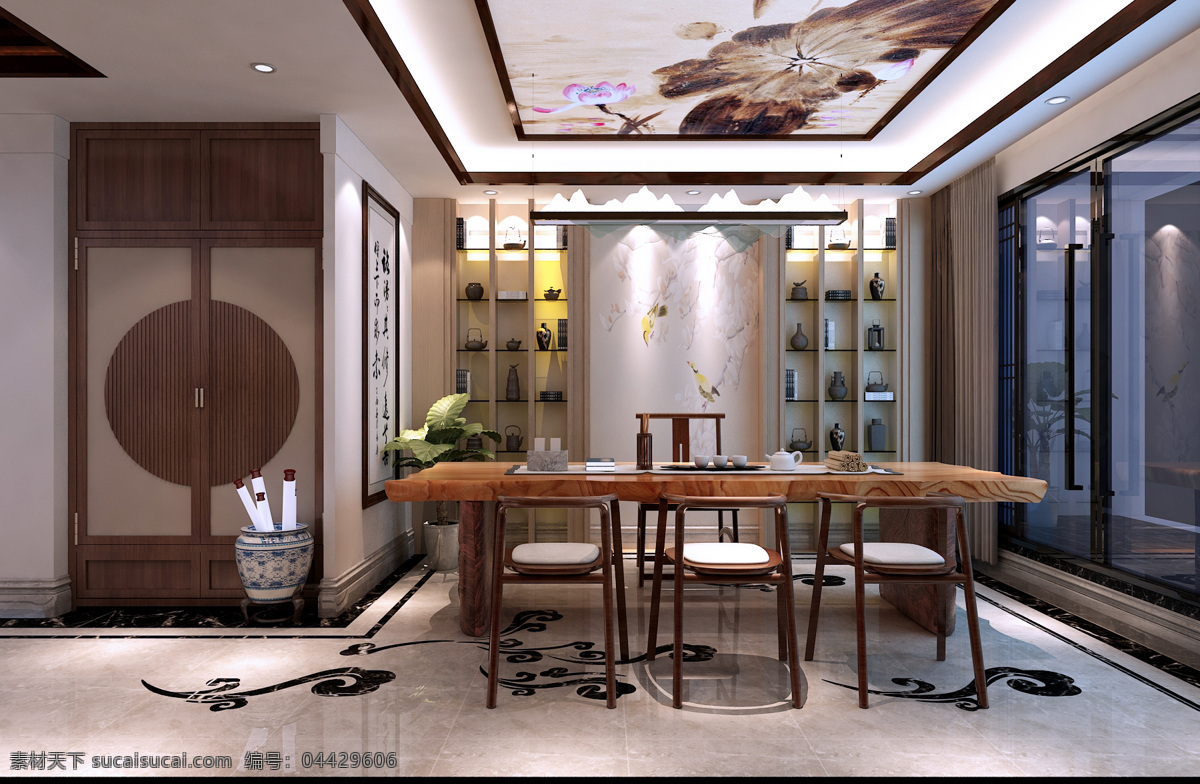 茶室 室内 新中式 客厅 茶台 环境设计 室内设计