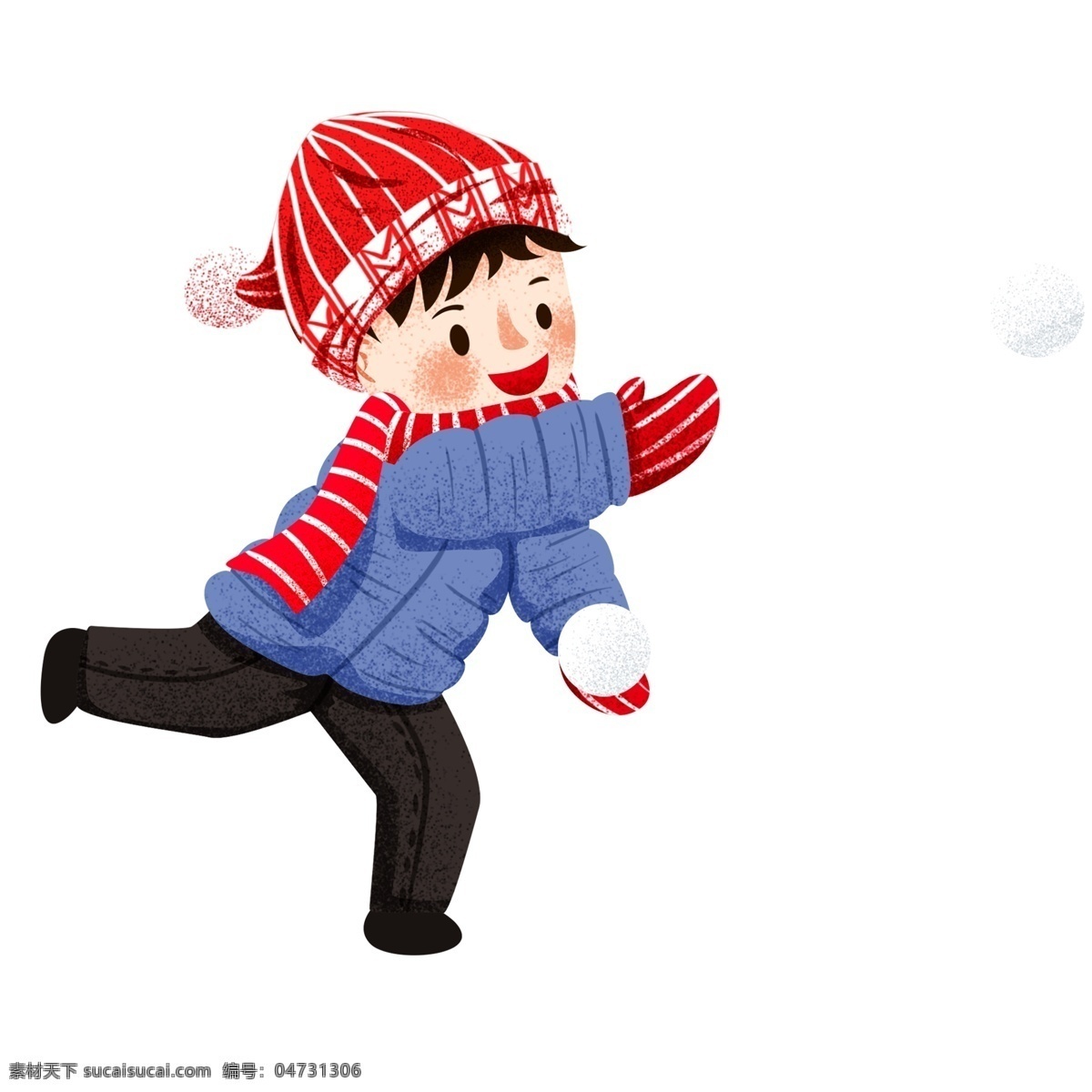 打雪仗 男孩 卡通 人物 商用 元素 冬天 男人 手绘 扔雪球