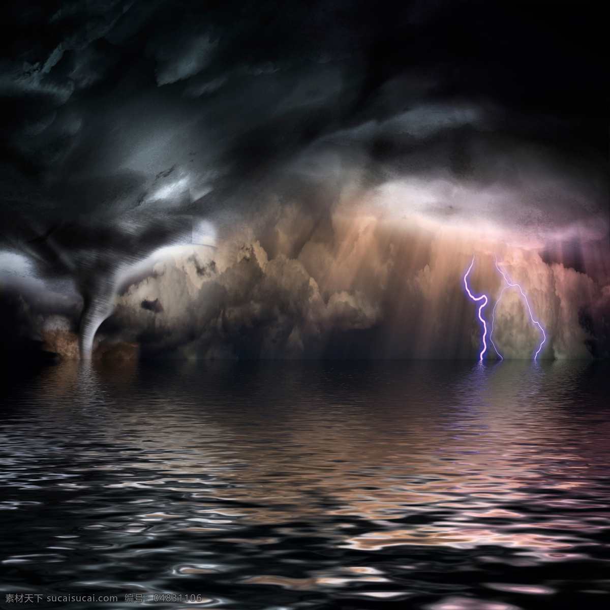 海面 上 龙卷风 闪电 雷电 飓风 暴风 自然灾害 乌云 山水风景 风景图片
