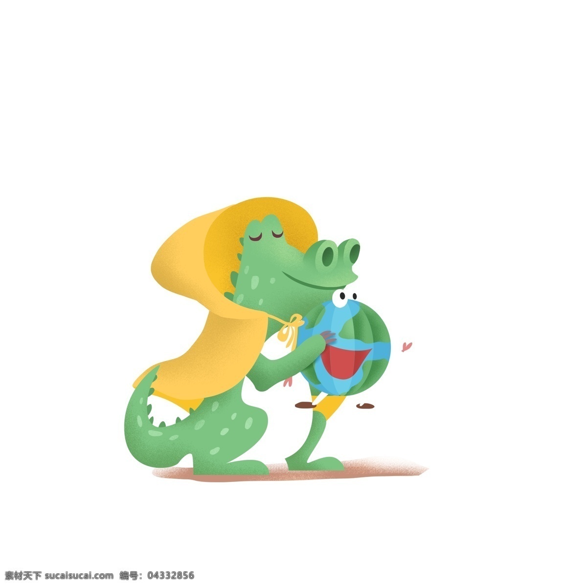 清新 可爱 着地 球 小 鳄鱼 动物 卡通 插画 地球 小鳄鱼
