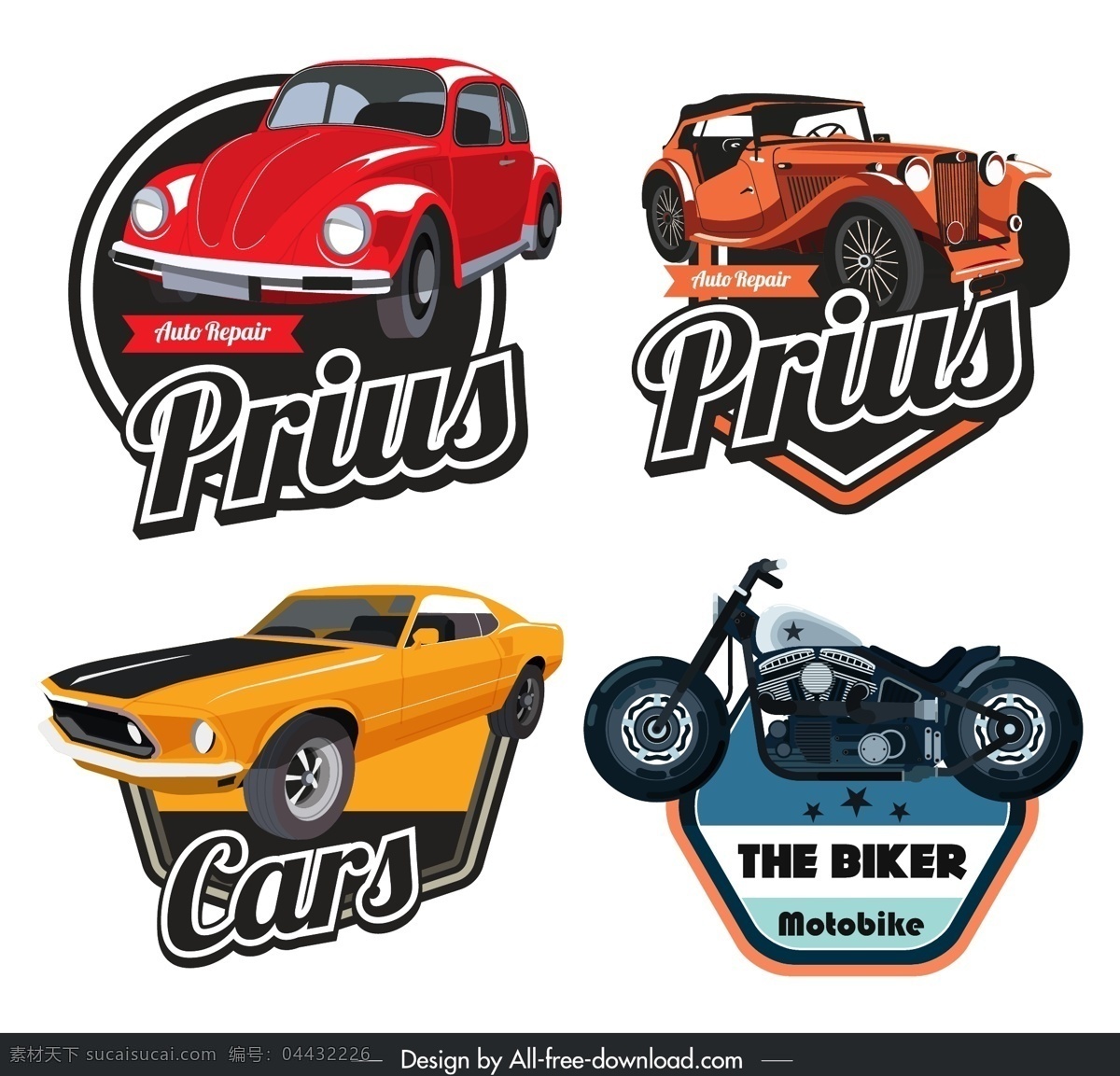 复古 轿车 摩托车 标签 复古轿车 摩托 标志 logo设计