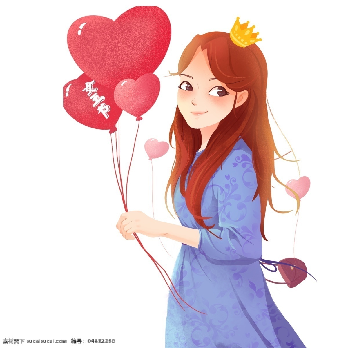 唯美 手绘 热气球 女生 人物 卡通 女孩 少女 女王 女神 皇冠