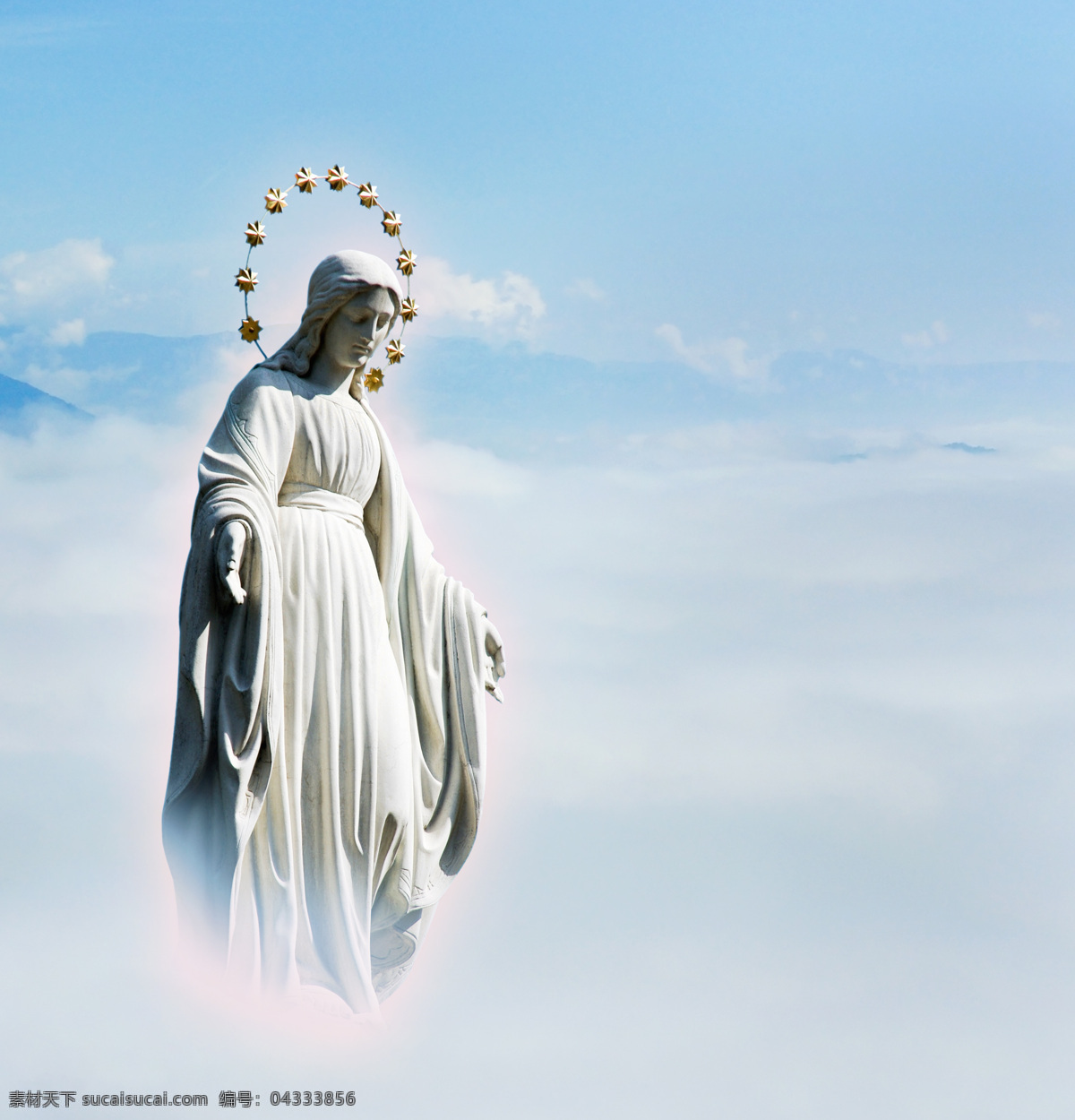 耶稣 雕塑 耶稣塑像 耶稣雕塑 耶稣雕像 天空 白云 基督教 生活人物 人物图片