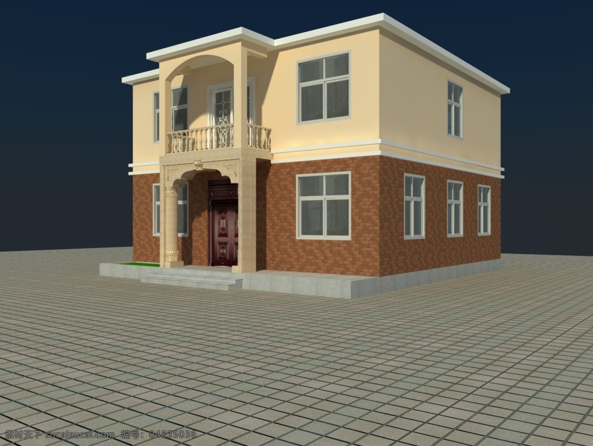 农村 别墅 效果图 两层 外观 方案 3d设计 室外模型