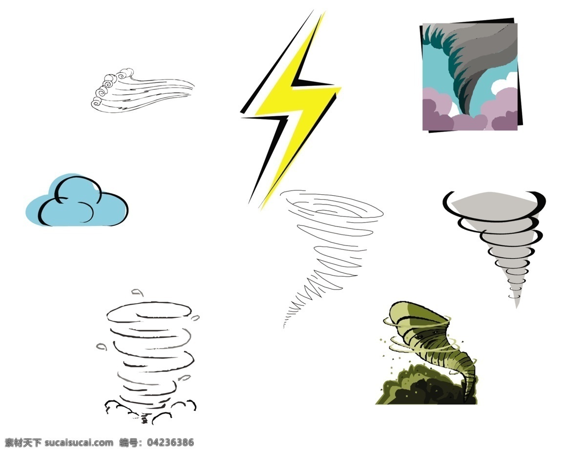 闪电 卡通闪电 龙卷风 设计素材 分层 源文件