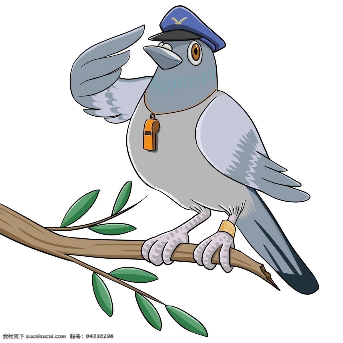 手绘 卡通 鸽子 警察 鸟类
