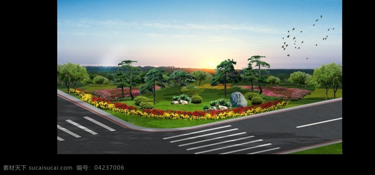 道路 交叉口 节点 绿化 方案 效果图 国道 省道 乡道 景区道路 自然景观 自然风光