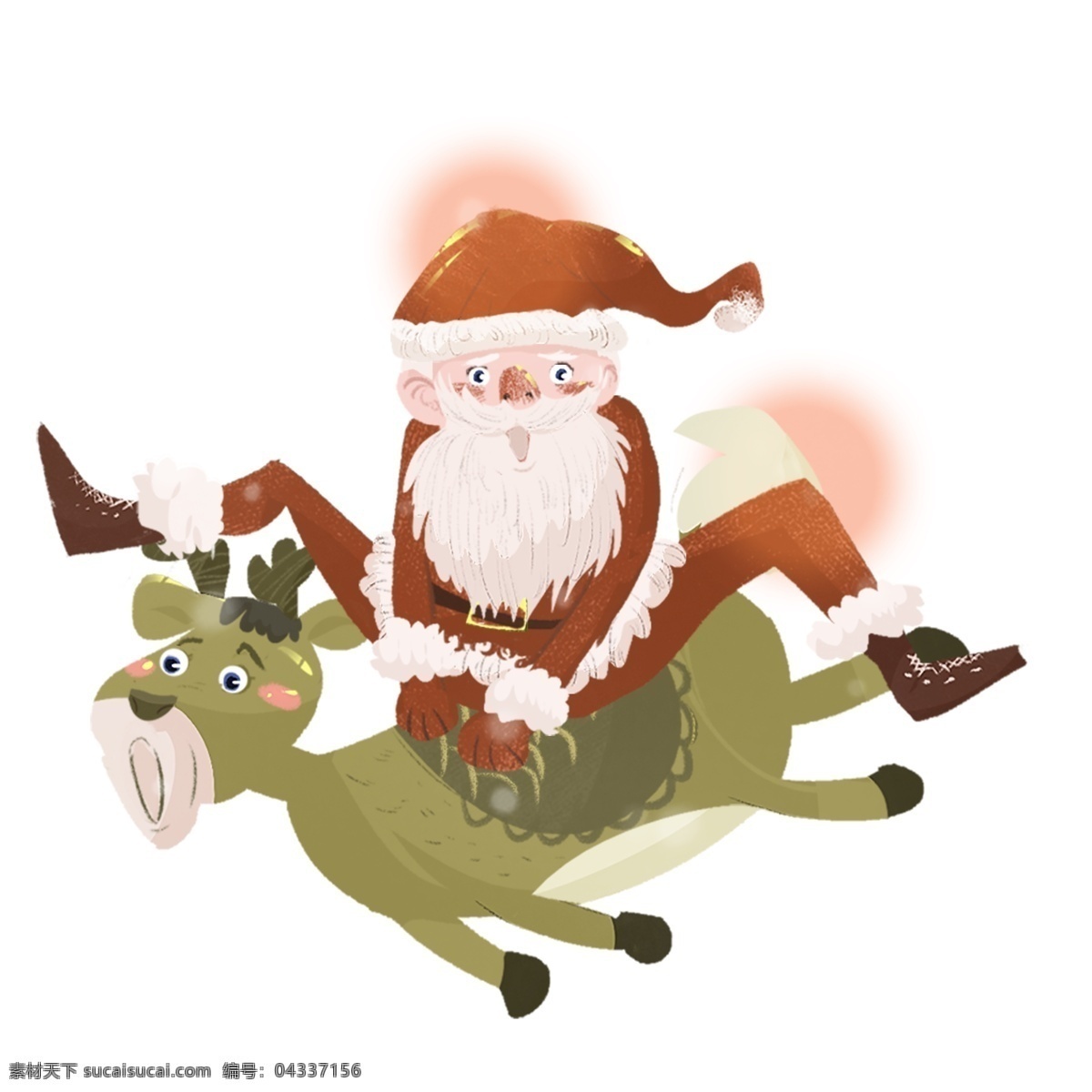 骑 驯鹿 圣诞老人 卡通 清新 圣诞节 创意设计 12月25日