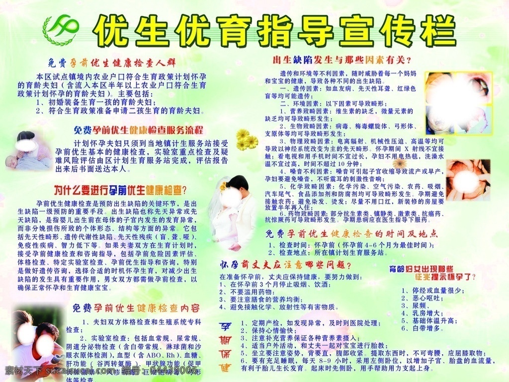 避孕节育知识 优生优育 指导 宣传栏 展板 出生 缺 现 那些 因素 有关 孕前健康检查 重要性 孕斯保健 分层 源文件
