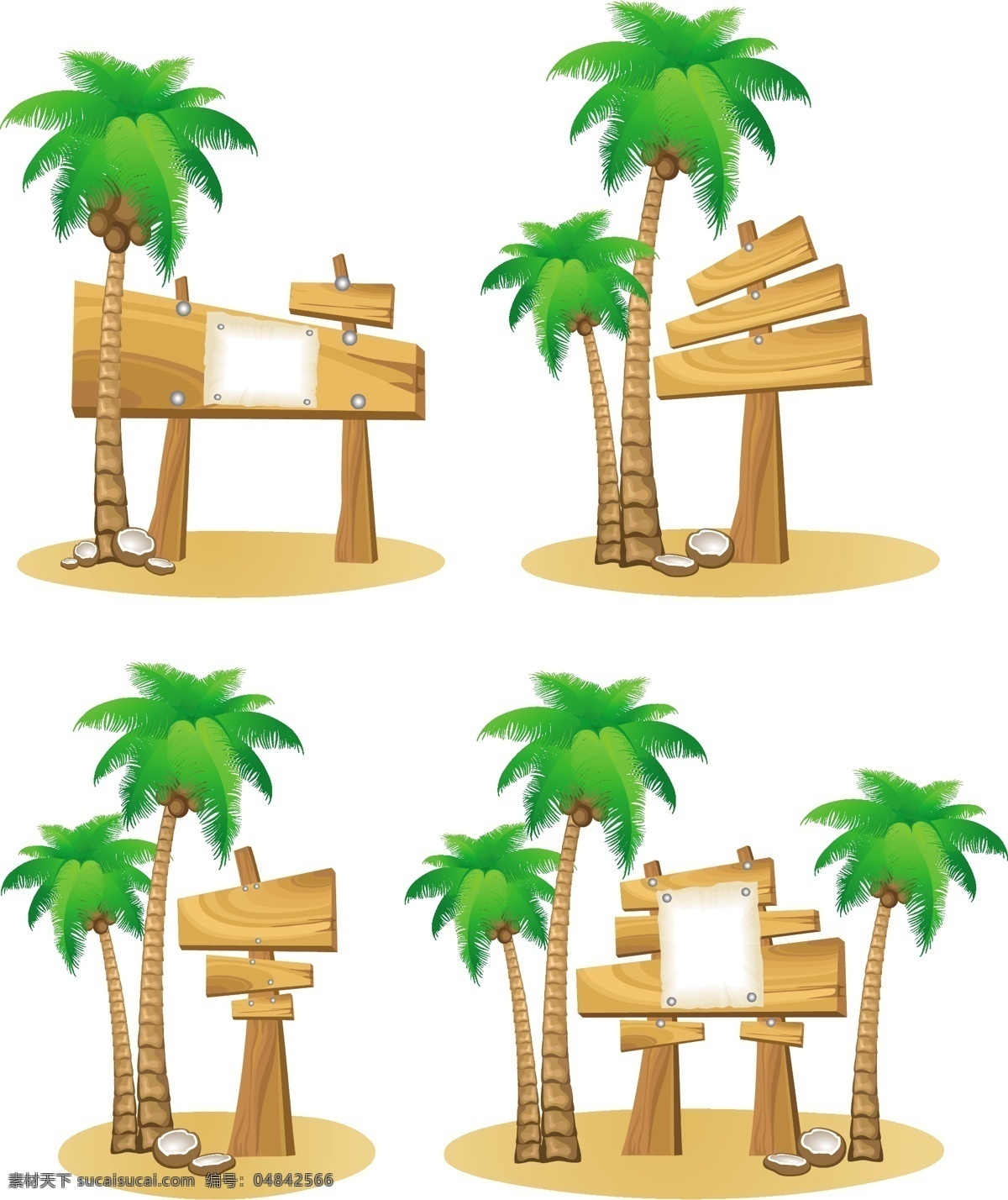 动画 广告牌 矢量 卡通 木纹 椰子树 绘图板 矢量图 日常生活