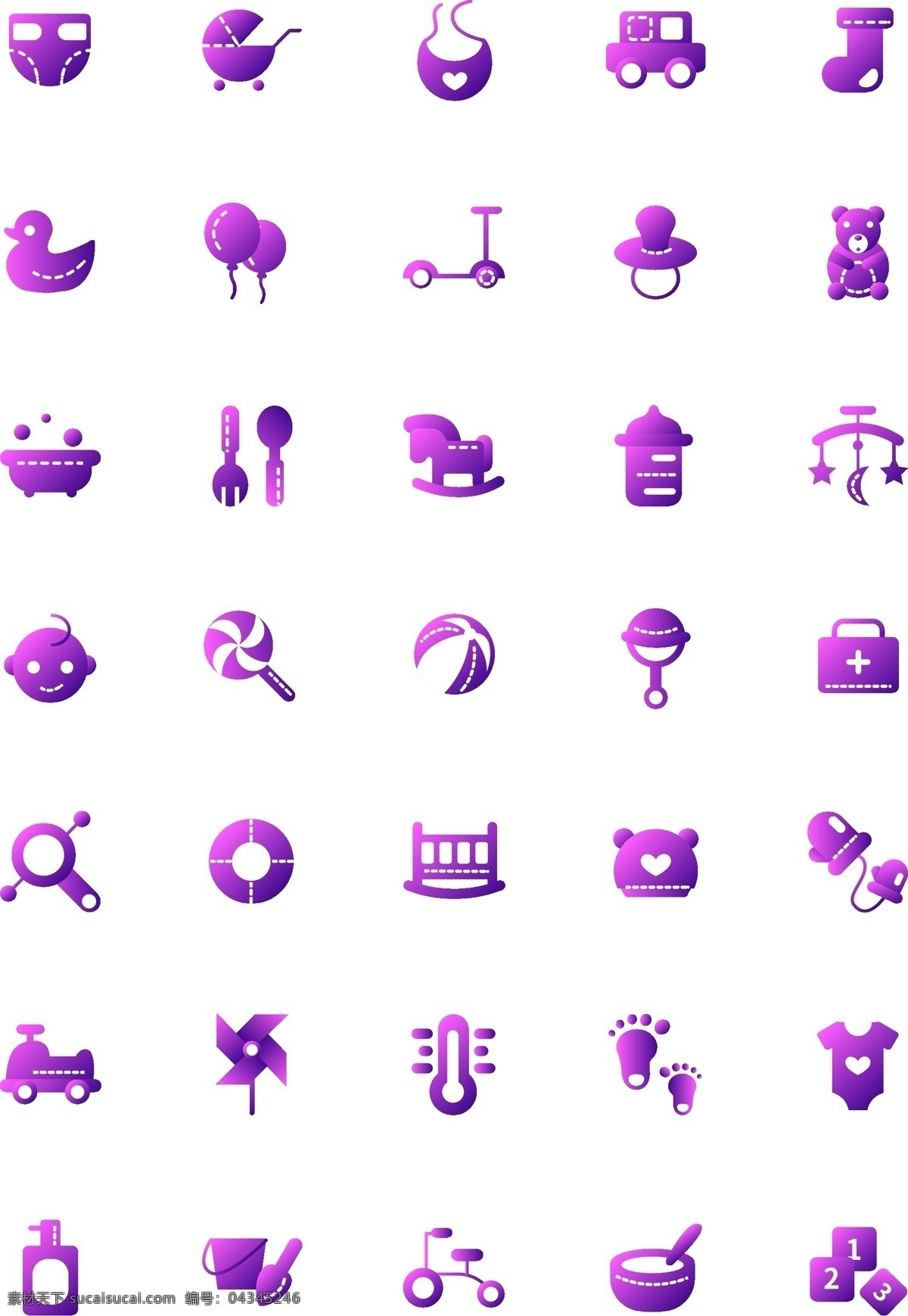 紫色 母婴 icon 图标 渐变 线 婴儿 球 玩具 勺 帽子