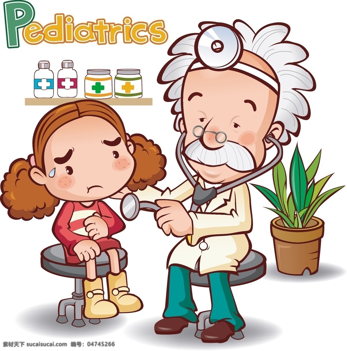 医生 病人 医院 卡通 动漫 插画 动漫动画 动漫人物 和谐 看病 医护人员 友善 十字标志 小姑娘 可爱