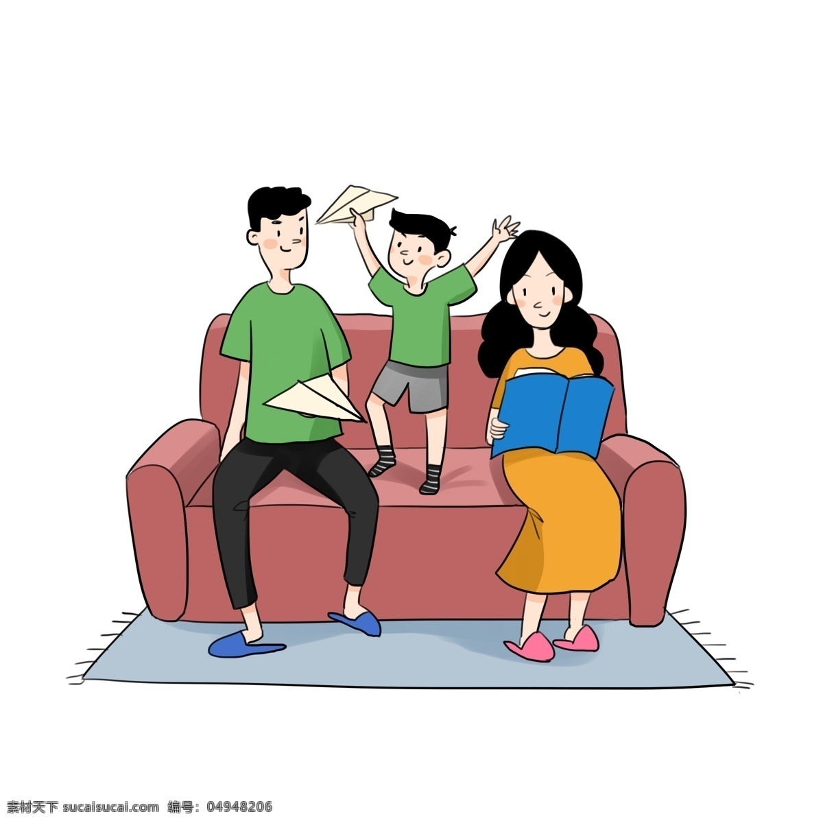 手绘 一家人 插画 卡通 家庭