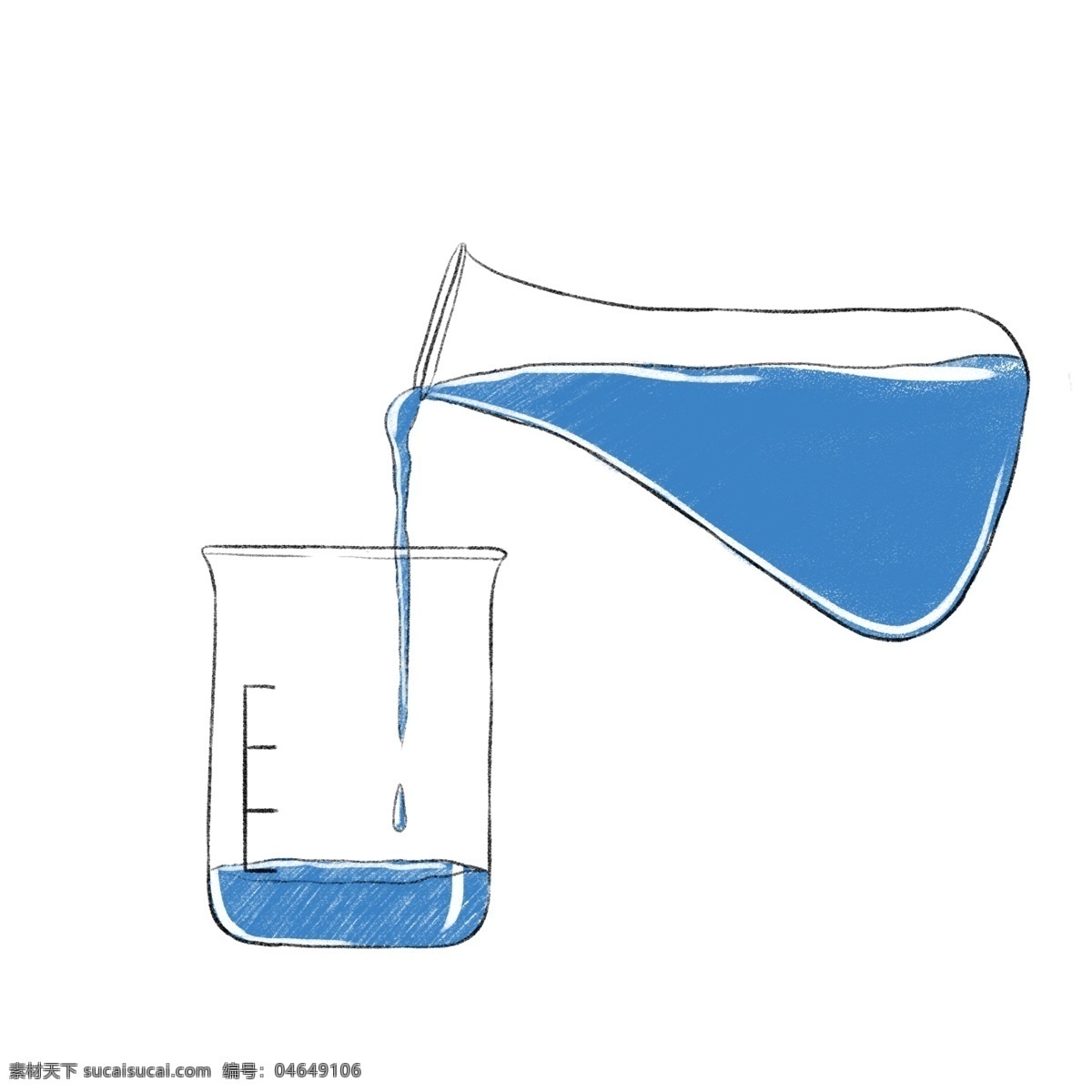 卡通 白色 化学 烧杯 插图 立体烧杯 白色烧杯 蓝色液体 实验用品 化学实验 生物技术 文化水平 玻璃容器