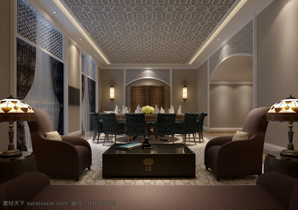 酒店 模型 简洁 时尚 炫彩 3d模型素材 室内场景模型