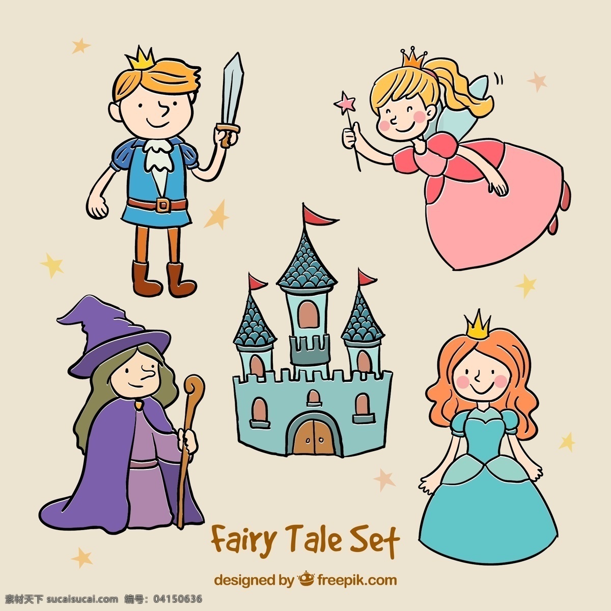 童话元素 皇冠 盾 地势平坦 城堡 创意 平面 童话 剑 元素 人物 幻想 独角兽 框架 故事 斧 想象力