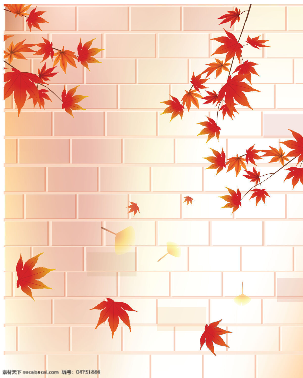 红叶 红杉树 砖墙 秋叶 背景墙 壁纸