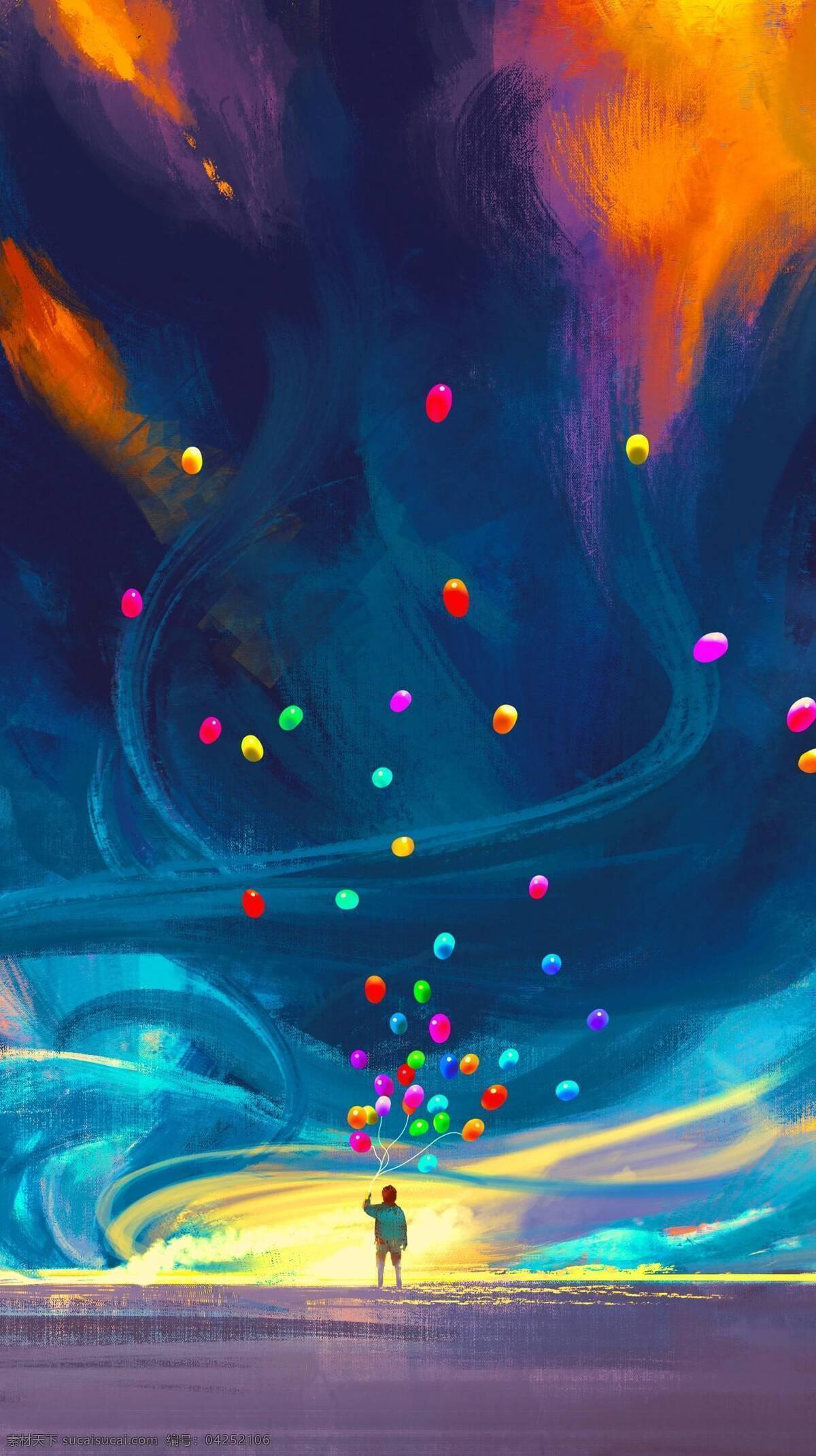 抽象图片 抽象 油画 色彩 气球 线条 手绘 涂鸦 天空 大海 手机壁纸