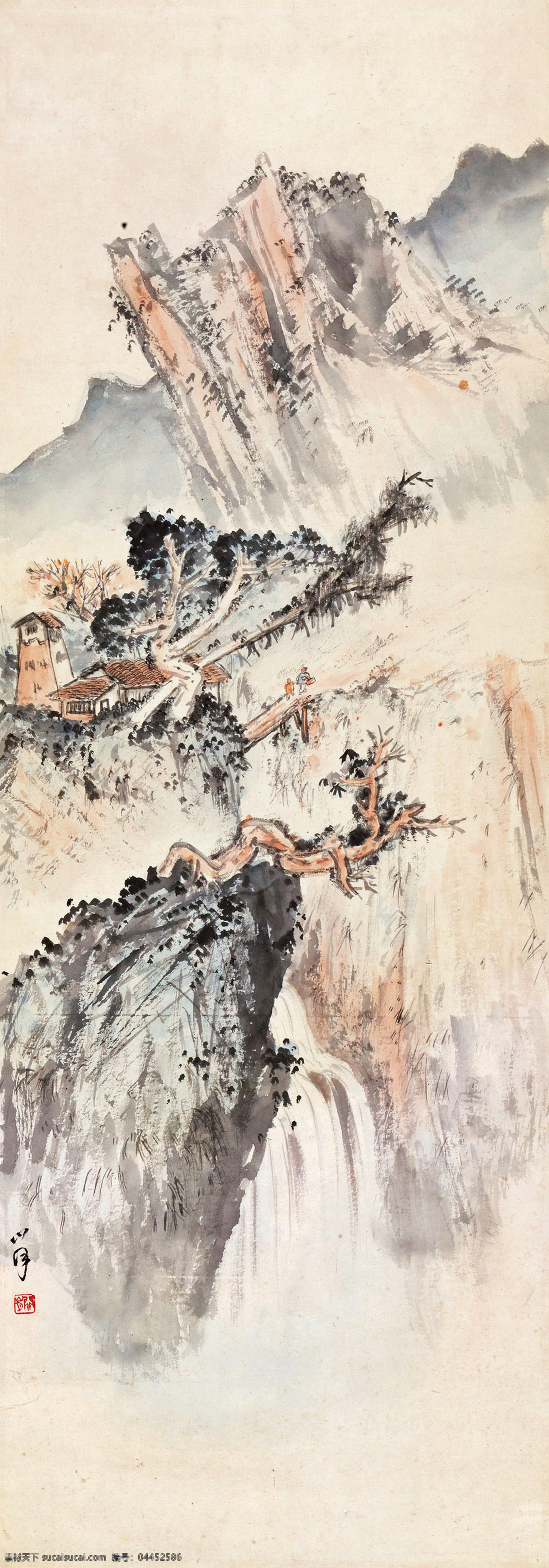 关山月 国画 绘画书法 山居 山水 水墨画 松树 文化艺术 山水设计素材 山水模板下载 迎客松 写意 中国画