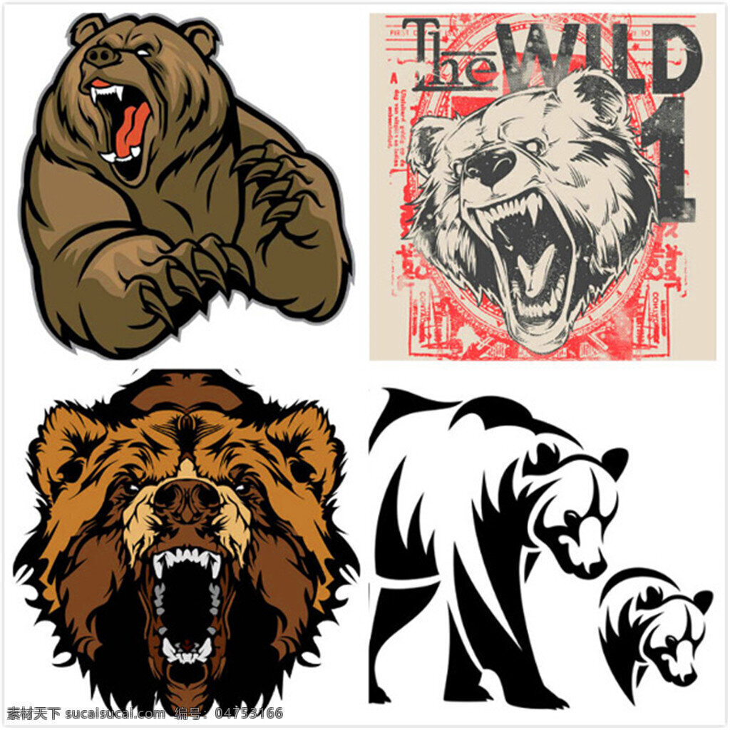 黑白 熊 头 图案 矢量素材 矢量图 设计素材 创意设计 熊头 凶狠 猛兽 动物