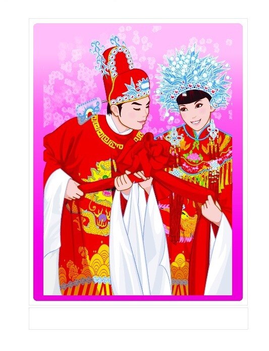 中国 传统 服饰 新婚 夫妇