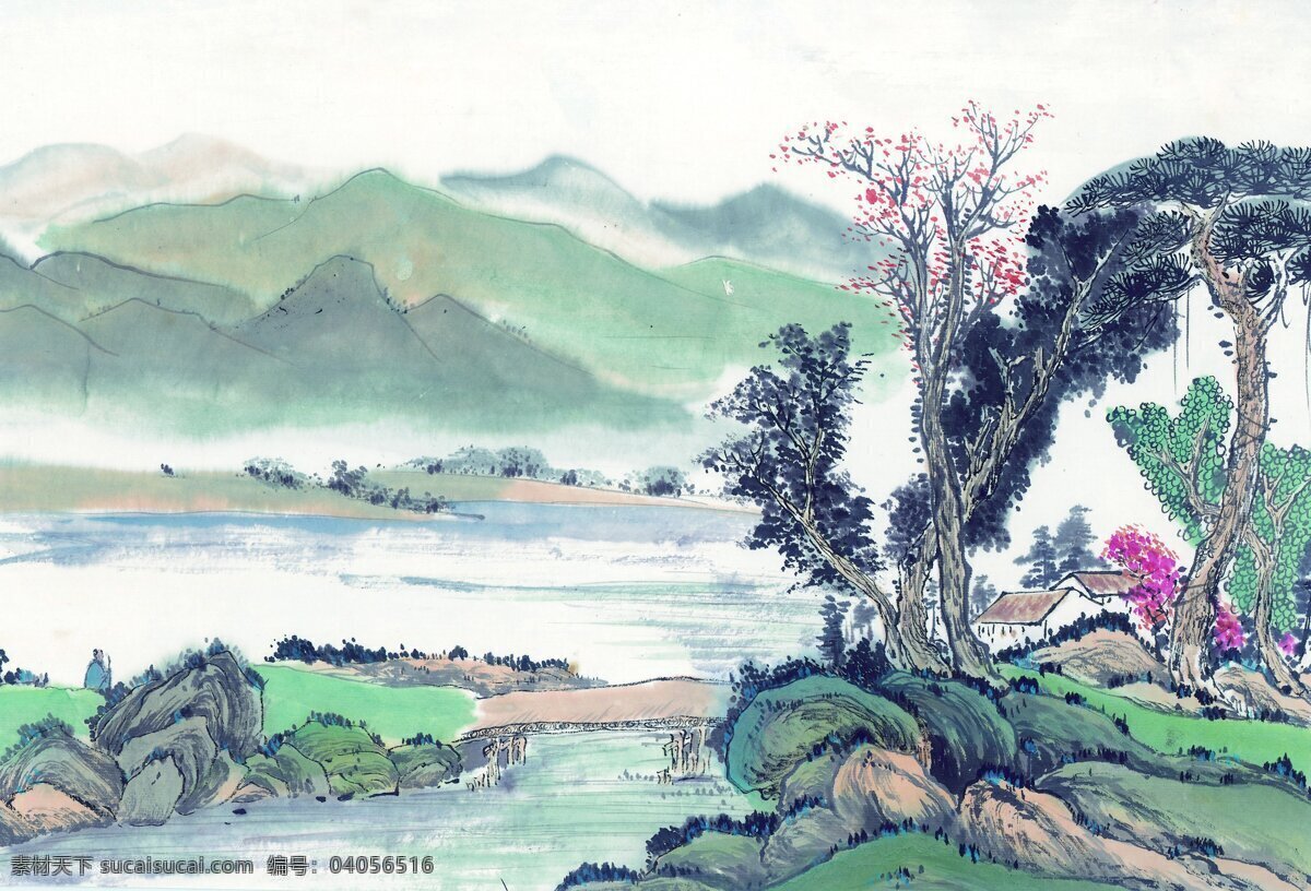 国画 风景画 国画设计素材 绘画书法 青山绿水 设计图库 水彩 水墨画 国画模板下载 小溪 文化艺术 家居装饰素材 山水风景画