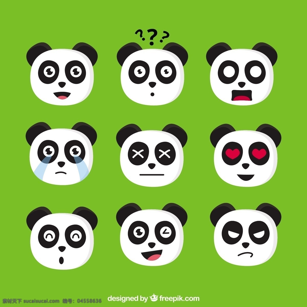 表情 包 熊猫 爱的设计 动物的脸 可爱的微笑 快乐 平淡 表情符号 笑脸 平面设计 装饰 好玩 有趣 可爱的动物 人物 情感表达