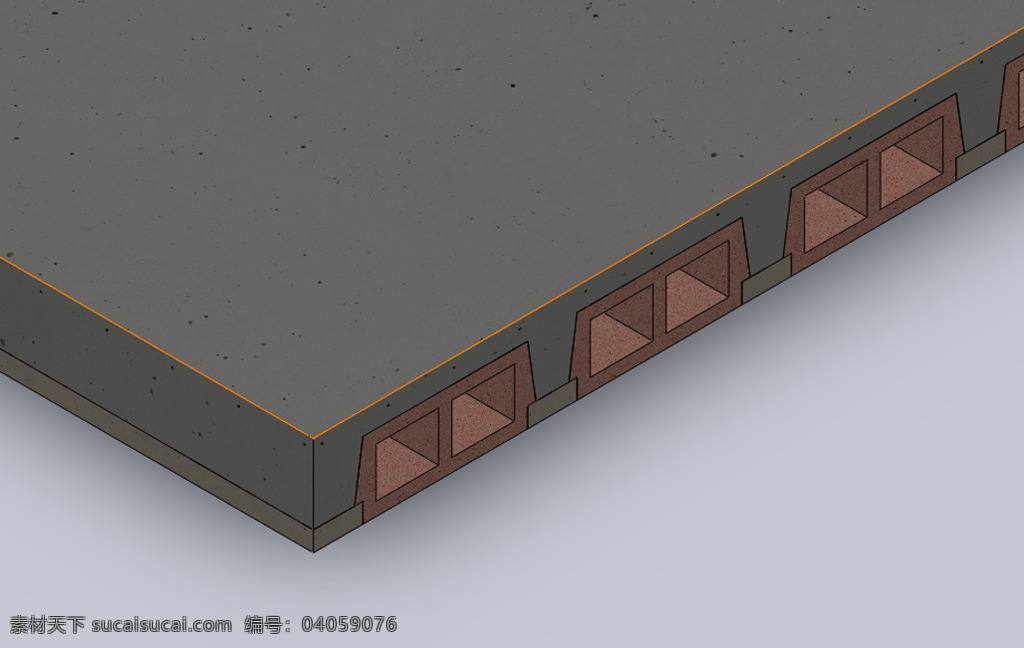 300 mm 板 条 b1 混凝土 空心 砌块 sldprt 灰色