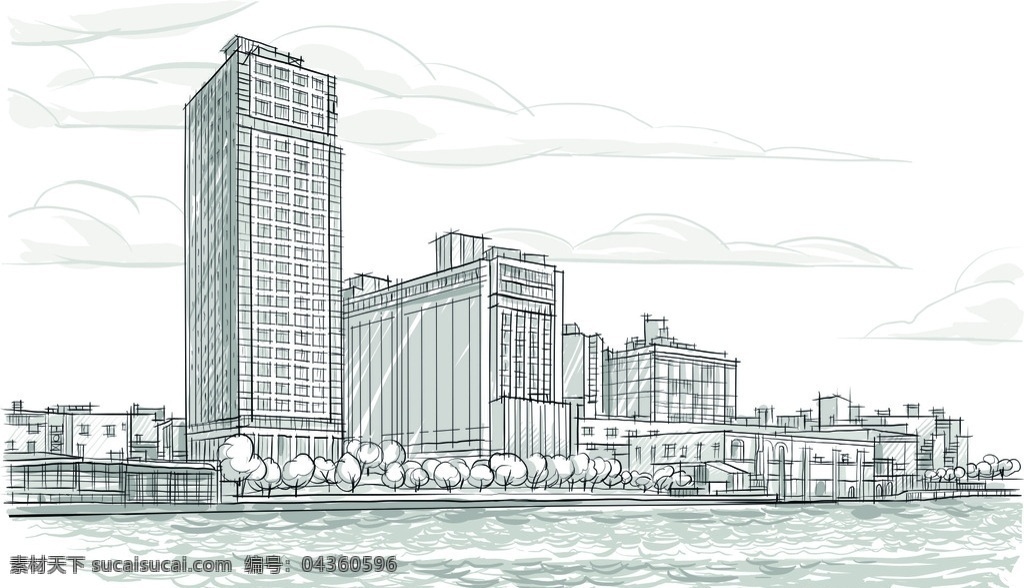城市建筑素描 手绘 素描 建筑 高楼 城市 矢量素材 城市建筑