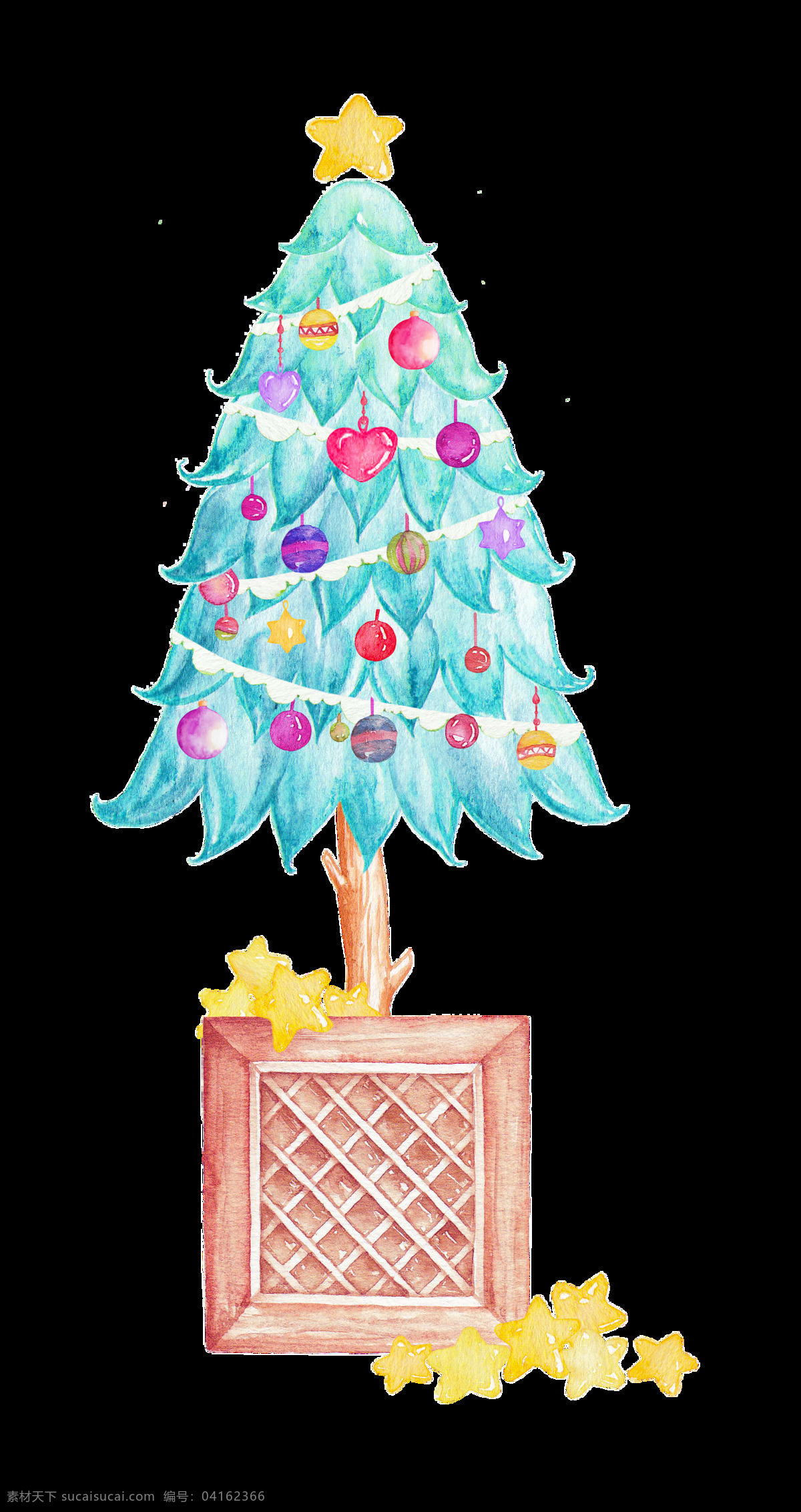 卡通 可爱 圣诞树 透明 png素材 爱心 创意 蓝色 免扣素材 星星