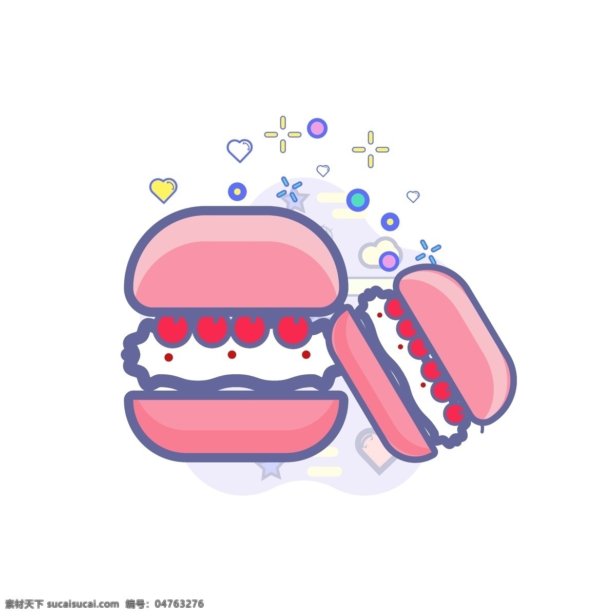 餐饮 食物 甜品 蛋糕 美食 图标 几何 元素 马卡龙 红色 粉色