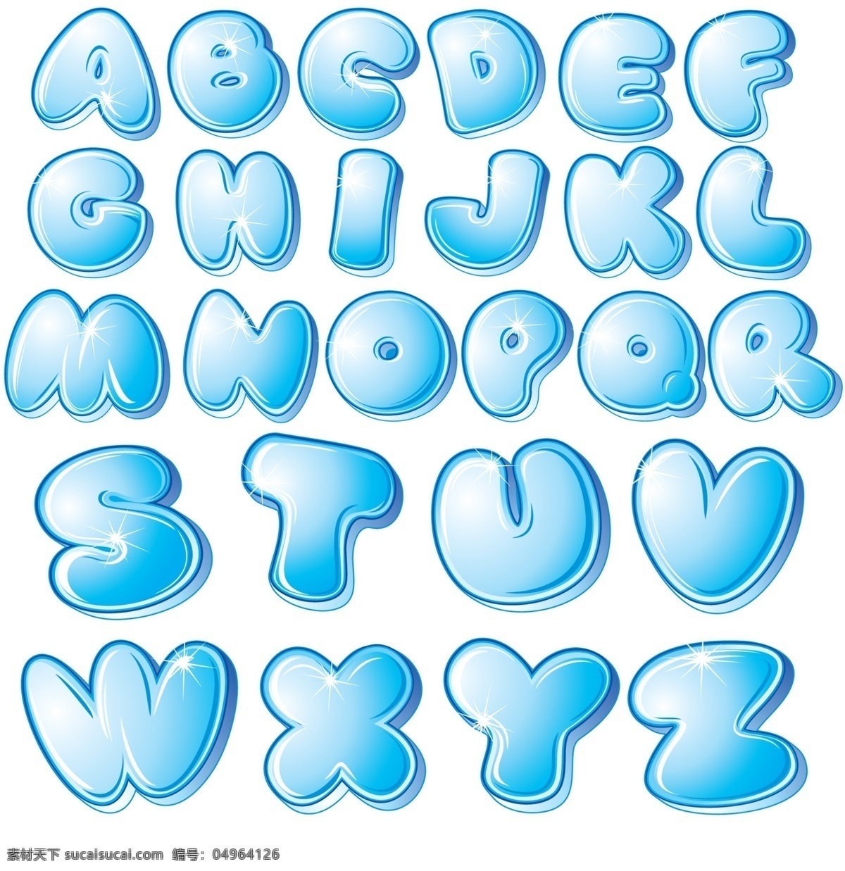 卡通 水晶 字母 矢量立体字母 蓝色 可爱 字母图片 26字母 水晶英文字母 ai矢量 矢量图下载