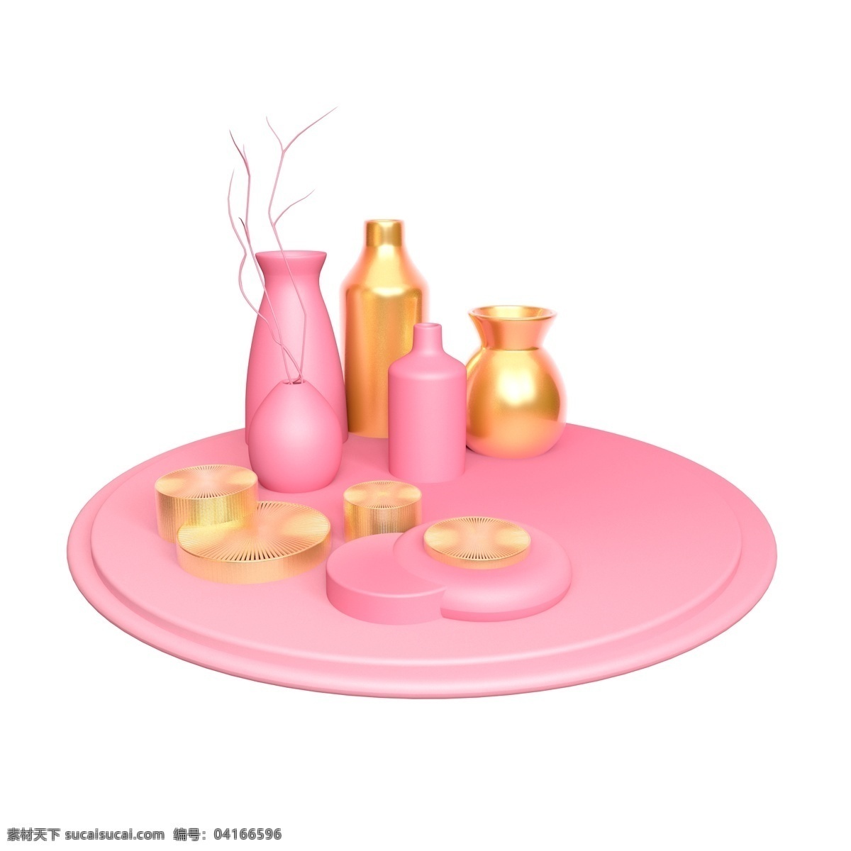 立体陶瓷舞台 粉色 金色 陶瓷