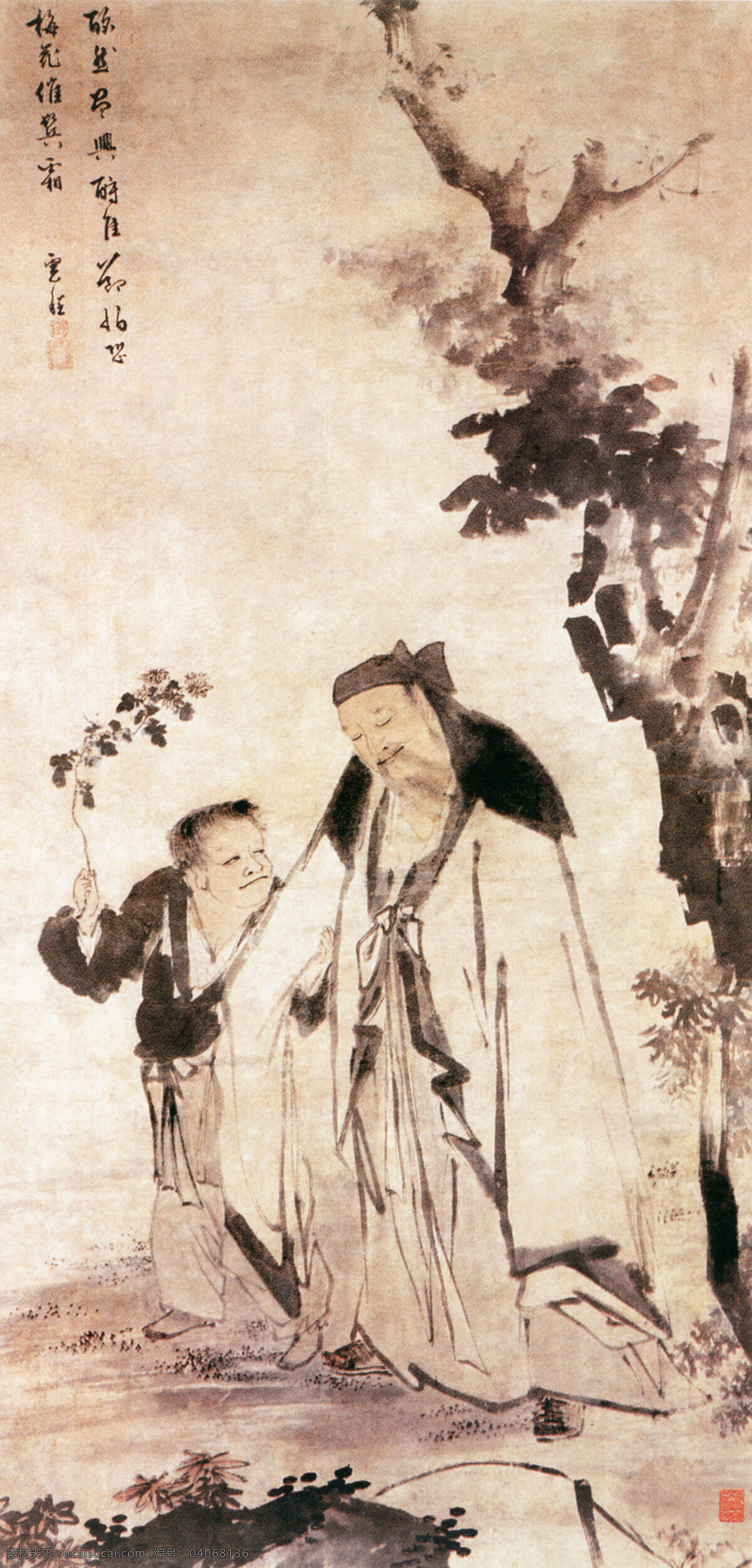 师徒 二 人 古典 古画 国画 绘画 中国画 师徒二人 中华传世国画 中国画艺术 装饰素材 室内装饰用图