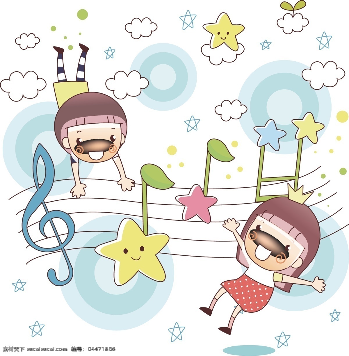 儿童音乐 插画 音乐 乐符 星星 彩色 手绘 卡通动漫 儿童