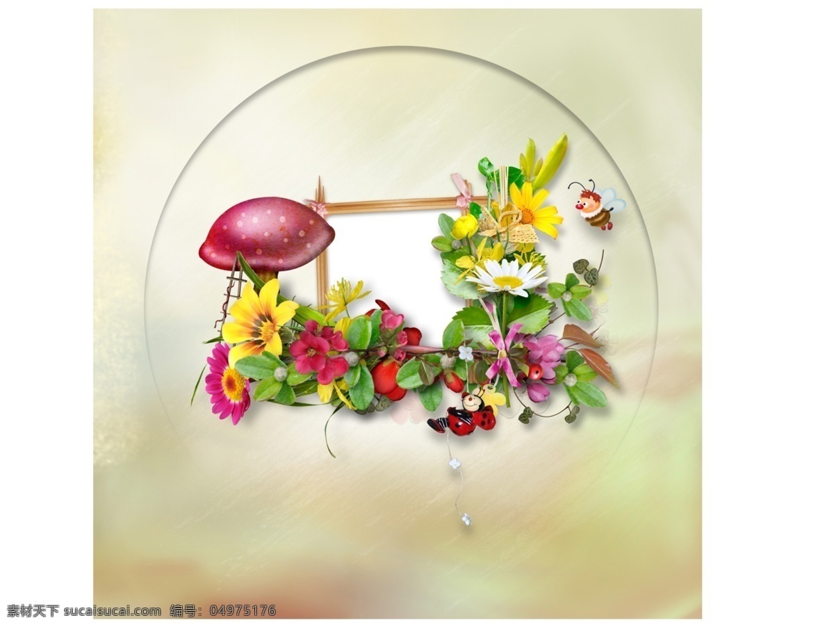 照片模版 相框 相框模版 花朵 卡通 蘑菇