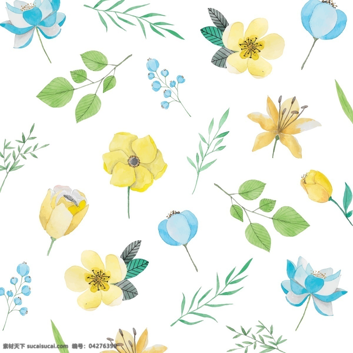 水彩 花 黄色 蓝色 背景 图案 花卉 自然 油漆 弹簧 艺术 色彩 墨水 装饰 马赛克 花朵 无缝 画家
