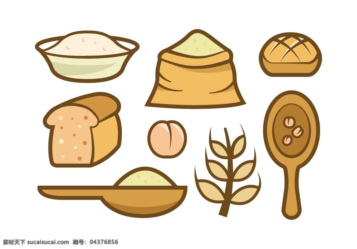 面包烘焙食材 食材 原料 小麦 面包 烘焙 勺子 矢量 图案 麦穗