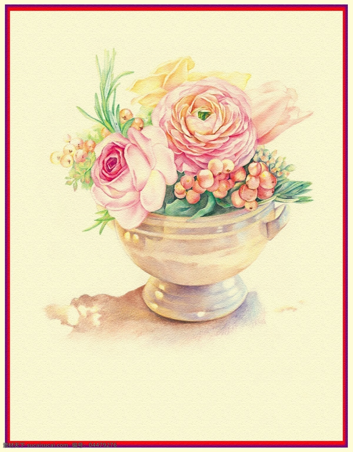 花盆图片 漂亮的水彩画 手绘水彩 手绘花朵 手绘叶子 小清新 手绘彩铅 艺术画 文化艺术 绘画书法