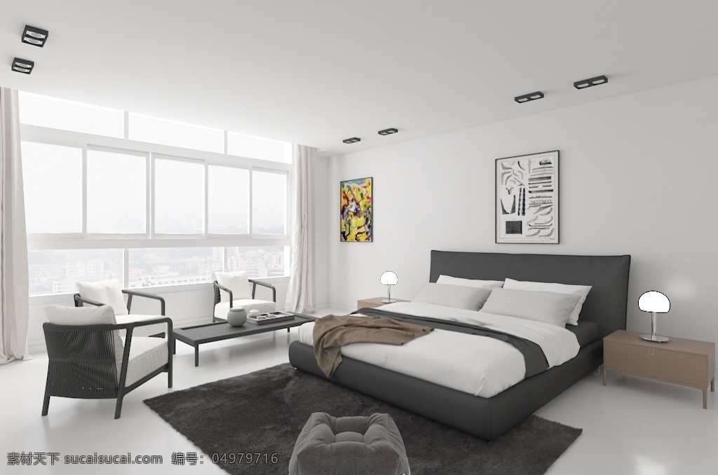 现代 极 简 黑白 卧室 室内设计 效果图 极简 纯色 性冷淡 未来风 空旷