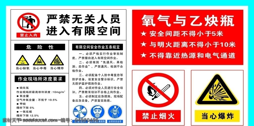 有限空间 企业安全牌 安全提示牌 禁止烟火 当心爆炸 当心中毒 禁止入内 注意通风 当心缺氧