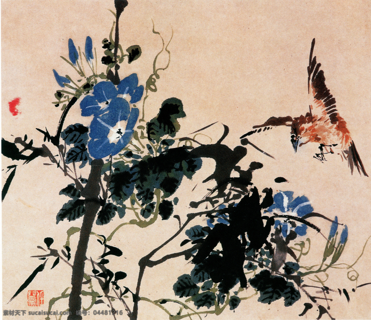 水墨 牵牛花 麻雀 水墨牵牛花 花鸟画 国画风景写意 山水画 水墨风景画 水墨画 绘画艺术 名画 装饰画 中堂画 书画文字 文化艺术